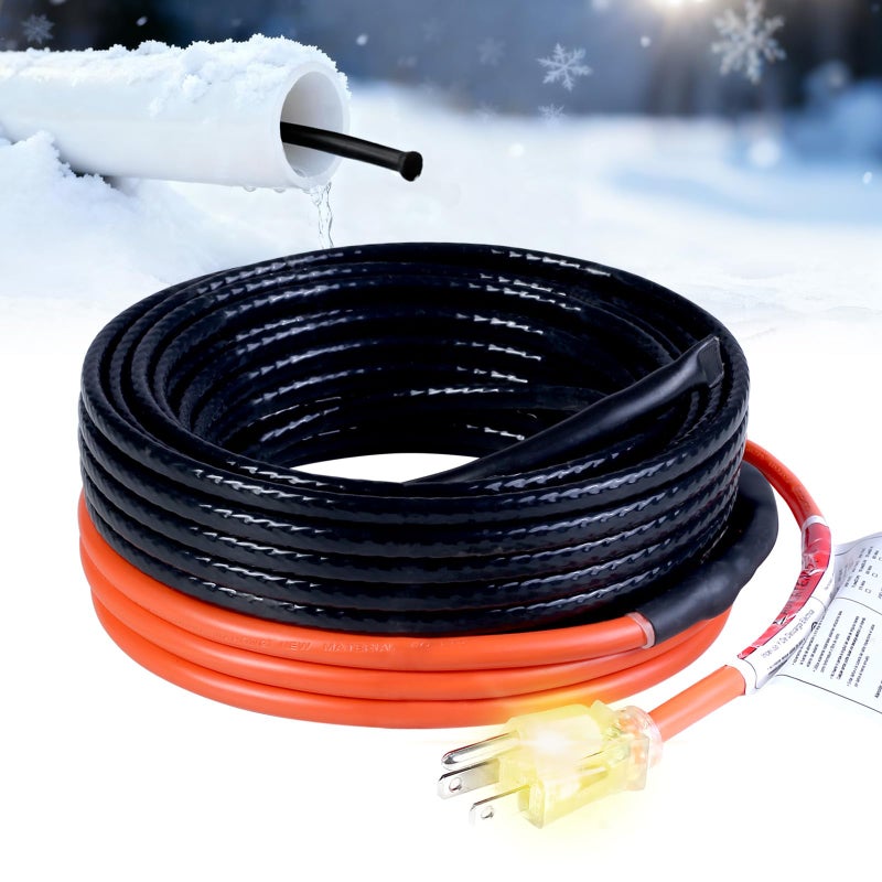 HEATIT Sewage Pipe Heating Cable for Buried Pipes, Wastewater Systems, Sump Pumps, Roof De-Icing, 120V Self-Regulating, Fluoropolymer Corrosion-Proof, Freeze Protection,JHSF1-CT,75FT - Image 1